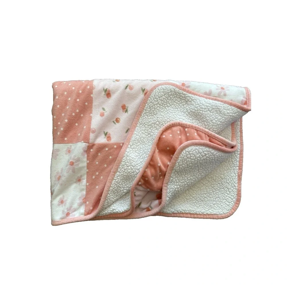 Modern Moments‎ Gerber Baby Blanket Patchwork Flowers Peach White Dots Thick
